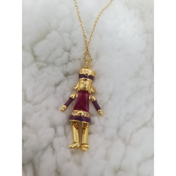 KATE SPADE 'Oh What Fun' NUTCRACKER Red Gem Pendant Necklace Gold Chain NWT - Picture 1 of 2